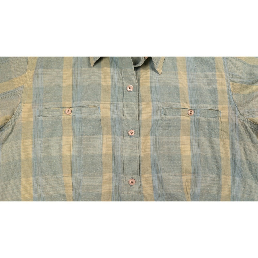 Woolrich Women's Green Striped Cotton Short Sleeve Button Front Shirt Medium - Picture 3 of 11